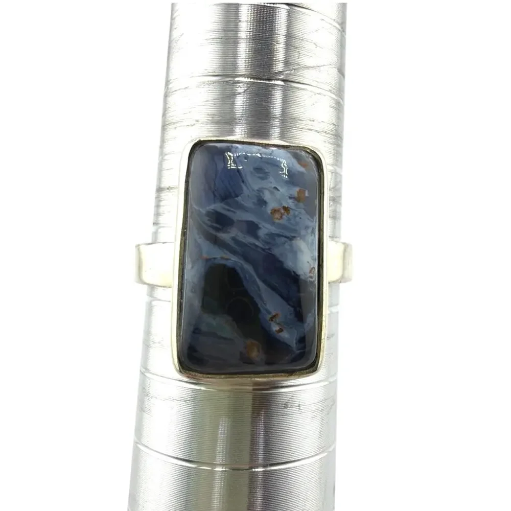 Rectangular Blue Pietersite Sterling Silver Ring Artisan Jewelry 8.5